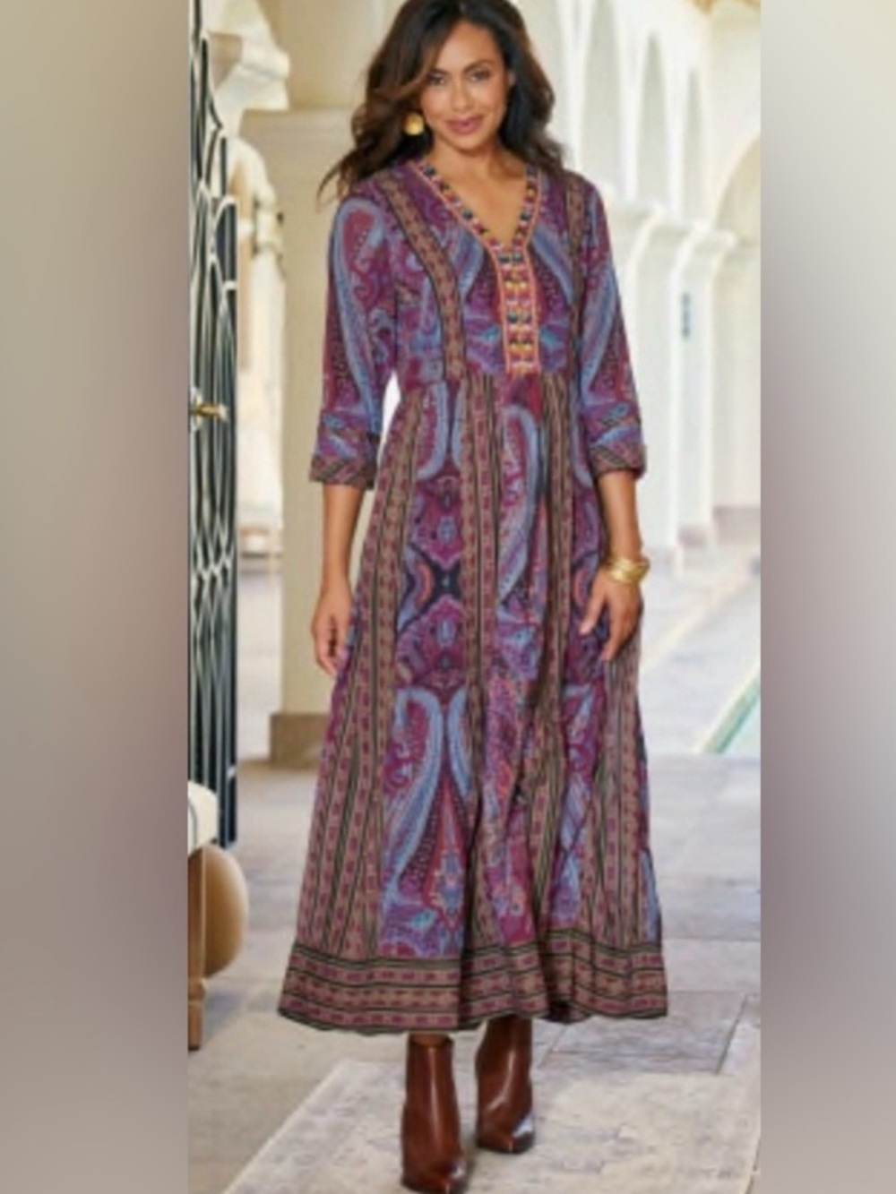 Soft Surroundings The Mira Dress Purple Paisley Size M